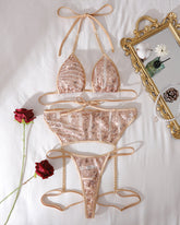 Sequins Blonde Pleated Chain Lingerie Set
